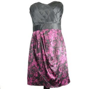 NWT Women Black and Purple Strapless floral cocktail Dress Sz 8